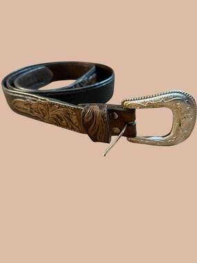 Nocona Vintage Brown Floral Hand-Tooled Western Leather Belt Size 46